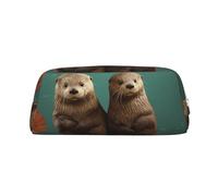 GDSHJKLW Otters In Love Leather Pencil Case Large Capacity Pen Pouch,Zipper Makeup Bag For Women Men Travel Toiletry Bags Waterproof Cosmetic Bag Wide-Open Coin Pouch Purse