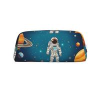 GDSHJKLW Outer Space Rocket Astronaut Leather Pencil Case Large Capacity Pen Pouch,Zipper Makeup Bag For Women Men Travel Toiletry Bags Waterproof Cosmetic Bag Wide-Open Coin Pouch Purse, Silver, One