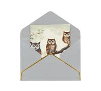 GDSHJKLW Owls on a branch Greeting Card with Light Grey Envelopes, 4x6 Thinking of You Cards Happy Birthday Wedding Invitation Blank Note Card for All Occasions