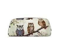 GDSHJKLW Owls On A Branch Leather Pencil Case Large Capacity Pen Pouch,Zipper Makeup Bag For Women Men Travel Toiletry Bags Waterproof Cosmetic Bag Wide-Open Coin Pouch Purse, Silver, One Size