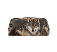 GDSHJKLW Pack Of Wolves Leather Pencil Case Large Capacity Pen Pouch,Zipper Makeup Bag For Women Men Travel Toiletry Bags Waterproof Cosmetic Bag Wide-Open Coin Pouch Purse, Silver, One Size