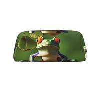 GDSHJKLW Peace Frog Tree Leather Pencil Case Large Capacity Pen Pouch,Zipper Makeup Bag For Women Men Travel Toiletry Bags Waterproof Cosmetic Bag Wide-Open Coin Pouch Purse, Silver, One Size