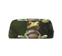GDSHJKLW Peace Tree Frog Leather Pencil Case Large Capacity Pen Pouch,Zipper Makeup Bag For Women Men Travel Toiletry Bags Waterproof Cosmetic Bag Wide-Open Coin Pouch Purse, Silver, One Size