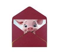 GDSHJKLW Pink Little Pig Greeting Card with Dark Red Envelopes, 4x6 Thinking of You Cards Happy Birthday Wedding Invitation Blank Note Card for All Occasions