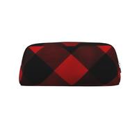 GDSHJKLW Plaid Red And Black Leather Pencil Case Large Capacity Pen Pouch,Zipper Makeup Bag For Women Men Travel Toiletry Bags Waterproof Cosmetic Bag Wide-Open Coin Pouch Purse