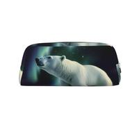 GDSHJKLW Polar Bears Northern Lights Leather Pencil Case Large Capacity Pen Pouch,Zipper Makeup Bag For Women Men Travel Toiletry Bags Waterproof Cosmetic Bag Wide-Open Coin Pouch Purse, Silver, One