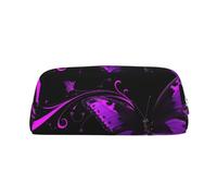 GDSHJKLW Purple And Black Butterfly Leather Pencil Case Large Capacity Pen Pouch,Zipper Makeup Bag For Women Men Travel Toiletry Bags Waterproof Cosmetic Bag Wide-Open Coin Pouch Purse