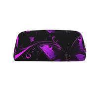 GDSHJKLW Purple And Black Butterfly Leather Pencil Case Large Capacity Pen Pouch,Zipper Makeup Bag For Women Men Travel Toiletry Bags Waterproof Cosmetic Bag Wide-Open Coin Pouch Purse