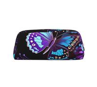 GDSHJKLW Purple Butterfly And Flowers Leather Pencil Case Large Capacity Pen Pouch,Zipper Makeup Bag For Women Men Travel Toiletry Bags Waterproof Cosmetic Bag Wide-Open Coin Pouch Purse