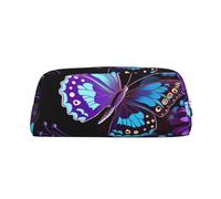 GDSHJKLW Purple Butterfly And Flowers Leather Pencil Case Large Capacity Pen Pouch,Zipper Makeup Bag For Women Men Travel Toiletry Bags Waterproof Cosmetic Bag Wide-Open Coin Pouch Purse