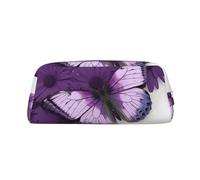 GDSHJKLW Purple Butterfly Leather Pencil Case Large Capacity Pen Pouch,Zipper Makeup Bag For Women Men Travel Toiletry Bags Waterproof Cosmetic Bag Wide-Open Coin Pouch Purse, Silver, One Size