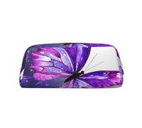 GDSHJKLW Purple Butterfly Leather Pencil Case Large Capacity Pen Pouch,Zipper Makeup Bag For Women Men Travel Toiletry Bags Waterproof Cosmetic Bag Wide-Open Coin Pouch Purse