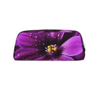 GDSHJKLW Purple Flower Leather Pencil Case Large Capacity Pen Pouch,Zipper Makeup Bag For Women Men Travel Toiletry Bags Waterproof Cosmetic Bag Wide-Open Coin Pouch Purse