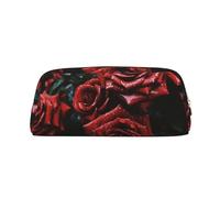 GDSHJKLW Red And Black Rose Leather Pencil Case Large Capacity Pen Pouch,Zipper Makeup Bag For Women Men Travel Toiletry Bags Waterproof Cosmetic Bag Wide-Open Coin Pouch Purse