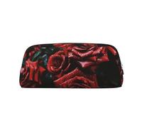 GDSHJKLW Red And Black Rose Leather Pencil Case Large Capacity Pen Pouch,Zipper Makeup Bag For Women Men Travel Toiletry Bags Waterproof Cosmetic Bag Wide-Open Coin Pouch Purse
