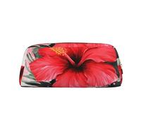 GDSHJKLW Red Hibiscus Leather Pencil Case Large Capacity Pen Pouch,Zipper Makeup Bag For Women Men Travel Toiletry Bags Waterproof Cosmetic Bag Wide-Open Coin Pouch Purse