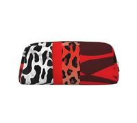 GDSHJKLW Red Leopard And Zebra Animal Leather Pencil Case Large Capacity Pen Pouch,Zipper Makeup Bag For Women Men Travel Toiletry Bags Waterproof Cosmetic Bag Wide-Open Coin Pouch Purse, Gold, One