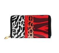GDSHJKLW Red Leopard And Zebra Animal Women Wallets Leather Zip Around Clutch Purses Waterproof Credit Card Holder With Phone Holder Ladies Travel Coin Purse