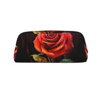 GDSHJKLW Red Rose Art Leather Pencil Case Large Capacity Pen Pouch,Zipper Makeup Bag For Women Men Travel Toiletry Bags Waterproof Cosmetic Bag Wide-Open Coin Pouch Purse