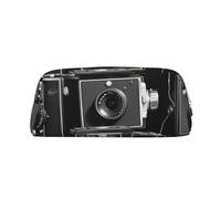 GDSHJKLW Retro Cool Camera Collection Leather Pencil Case Large Capacity Pen Pouch,Zipper Makeup Bag For Women Men Travel Toiletry Bags Waterproof Cosmetic Bag Wide-Open Coin Pouch Purse, Gold, One