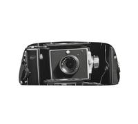 GDSHJKLW Retro Cool Camera Collection Leather Pencil Case Large Capacity Pen Pouch,Zipper Makeup Bag For Women Men Travel Toiletry Bags Waterproof Cosmetic Bag Wide-Open Coin Pouch Purse, Silver, One