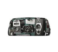 GDSHJKLW Retro Cool Camera Collection1 Leather Pencil Case Large Capacity Pen Pouch,Zipper Makeup Bag For Women Men Travel Toiletry Bags Waterproof Cosmetic Bag Wide-Open Coin Pouch Purse, Silver, One