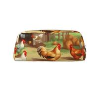 GDSHJKLW Roast Chicken Hen Farm Leather Pencil Case Large Capacity Pen Pouch,Zipper Makeup Bag For Women Men Travel Toiletry Bags Waterproof Cosmetic Bag Wide-Open Coin Pouch Purse, Silver, One Size