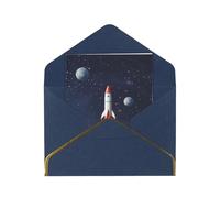 GDSHJKLW Rocket in Space Greeting Card with Blue Envelopes, 4x6 Thinking of You Cards Happy Birthday Wedding Invitation Blank Note Card for All Occasions