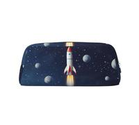 GDSHJKLW Rocket In Space Leather Pencil Case Large Capacity Pen Pouch,Zipper Makeup Bag For Women Men Travel Toiletry Bags Waterproof Cosmetic Bag Wide-Open Coin Pouch Purse, Silver, One Size