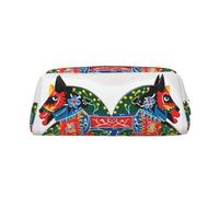 GDSHJKLW Runner Swedish Dala Horse Folk Leather Pencil Case Large Capacity Pen Pouch,Zipper Makeup Bag For Women Men Travel Toiletry Bags Waterproof Cosmetic Bag Wide-Open Coin Pouch Purse, Silver