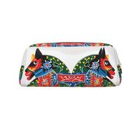 GDSHJKLW Runner Swedish Dala Horse Folk Leather Pencil Case Large Capacity Pen Pouch,Zipper Makeup Bag For Women Men Travel Toiletry Bags Waterproof Cosmetic Bag Wide-Open Coin Pouch Purse, Gold, One