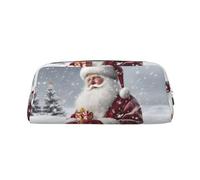 GDSHJKLW Santa Claus Snow Secenry Leather Pencil Case Large Capacity Pen Pouch,Zipper Makeup Bag For Women Men Travel Toiletry Bags Waterproof Cosmetic Bag Wide-Open Coin Pouch Purse, Silver, One Size