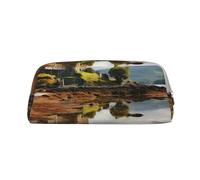 GDSHJKLW Scotland Castle Water Lake Scottish Leather Pencil Case Large Capacity Pen Pouch,Zipper Makeup Bag For Women Men Travel Toiletry Bags Waterproof Cosmetic Bag Wide-Open Coin Pouch Purse