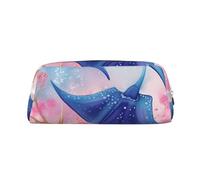 GDSHJKLW Sea Animals Stingrays Leather Pencil Case Large Capacity Pen Pouch,Zipper Makeup Bag For Women Men Travel Toiletry Bags Waterproof Cosmetic Bag Wide-Open Coin Pouch Purse, Silver, One Size