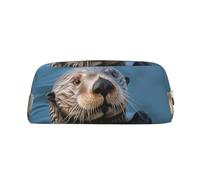 GDSHJKLW Sea Otter Leather Pencil Case Large Capacity Pen Pouch,Zipper Makeup Bag For Women Men Travel Toiletry Bags Waterproof Cosmetic Bag Wide-Open Coin Pouch Purse