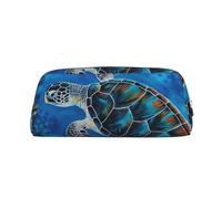GDSHJKLW Sea Turtle-Blue Leather Pencil Case Large Capacity Pen Pouch,Zipper Makeup Bag For Women Men Travel Toiletry Bags Waterproof Cosmetic Bag Wide-Open Coin Pouch Purse, Silver, One Size