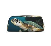 GDSHJKLW Sea Turtle Leather Pencil Case Large Capacity Pen Pouch,Zipper Makeup Bag For Women Men Travel Toiletry Bags Waterproof Cosmetic Bag Wide-Open Coin Pouch Purse, Silver, One Size
