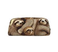 GDSHJKLW Sloth Family Leather Pencil Case Large Capacity Pen Pouch,Zipper Makeup Bag For Women Men Travel Toiletry Bags Waterproof Cosmetic Bag Wide-Open Coin Pouch Purse, Silver, One Size