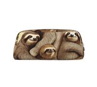 GDSHJKLW Sloth Family Leather Pencil Case Large Capacity Pen Pouch,Zipper Makeup Bag For Women Men Travel Toiletry Bags Waterproof Cosmetic Bag Wide-Open Coin Pouch Purse, Gold, One Size