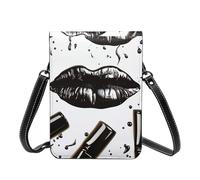 GDSHJKLW Small Crossbody Cell Phone Bag For Women Leather Lightweight Mini Phone Purses Cool Black Lipstick Lips Shoulder Handbag Purse