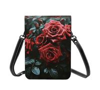 GDSHJKLW Small Crossbody Cell Phone Bag For Women Leather Lightweight Mini Phone Purses Red And Black Rose Shoulder Handbag Purse