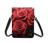 GDSHJKLW Small Crossbody Cell Phone Bag For Women Leather Lightweight Mini Phone Purses Red Rose Shoulder Handbag Purse