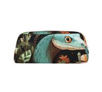 GDSHJKLW Snake And Flower Leather Pencil Case Large Capacity Pen Pouch,Zipper Makeup Bag For Women Men Travel Toiletry Bags Waterproof Cosmetic Bag Wide-Open Coin Pouch Purse, Silver, One Size