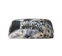 GDSHJKLW Snow Leopard Leather Pencil Case Large Capacity Pen Pouch,Zipper Makeup Bag For Women Men Travel Toiletry Bags Waterproof Cosmetic Bag Wide-Open Coin Pouch Purse, Silver, One Size