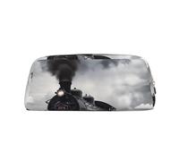 GDSHJKLW Steam Train Clouds Leather Pencil Case Large Capacity Pen Pouch,Zipper Makeup Bag For Women Men Travel Toiletry Bags Waterproof Cosmetic Bag Wide-Open Coin Pouch Purse, Gold, One Size