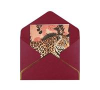 GDSHJKLW Striped Leopard Greeting Card with Dark Red Envelopes, 4x6 Thinking of You Cards Happy Birthday Wedding Invitation Blank Note Card for All Occasions