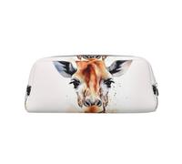 GDSHJKLW Stylish Animal Watercolor Giraffe Leather Pencil Case Large Capacity Pen Pouch,Zipper Makeup Bag For Women Men Travel Toiletry Bags Waterproof Cosmetic Bag Wide-Open Coin Pouch Purse, Silver