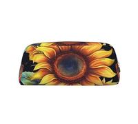 GDSHJKLW Summer Sunflower Leather Pencil Case Large Capacity Pen Pouch,Zipper Makeup Bag For Women Men Travel Toiletry Bags Waterproof Cosmetic Bag Wide-Open Coin Pouch Purse