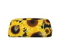 GDSHJKLW Sunflower Bees Leather Pencil Case Large Capacity Pen Pouch,Zipper Makeup Bag For Women Men Travel Toiletry Bags Waterproof Cosmetic Bag Wide-Open Coin Pouch Purse, Silver, One Size