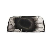 GDSHJKLW Sunflower Black Grey Leather Pencil Case Large Capacity Pen Pouch,Zipper Makeup Bag For Women Men Travel Toiletry Bags Waterproof Cosmetic Bag Wide-Open Coin Pouch Purse